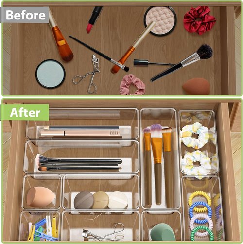 Clear Drawer Organizer Set by [Brand Name] - 12 Pieces with 3 Sizes for Makeup, Jewelry & Gadgets | Versatile Storage Solution for Home & Office
