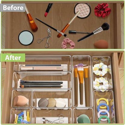 Clear Drawer Organizer Set by [Brand Name] - 12 Pieces with 3 Sizes for Makeup, Jewelry & Gadgets | Versatile Storage Solution for Home & Office