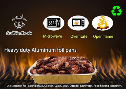 Gold Aluminum Foil Baking Pans - Heavy-Duty Disposable Food Containers with Lids | 9"×13" (10-Pack)