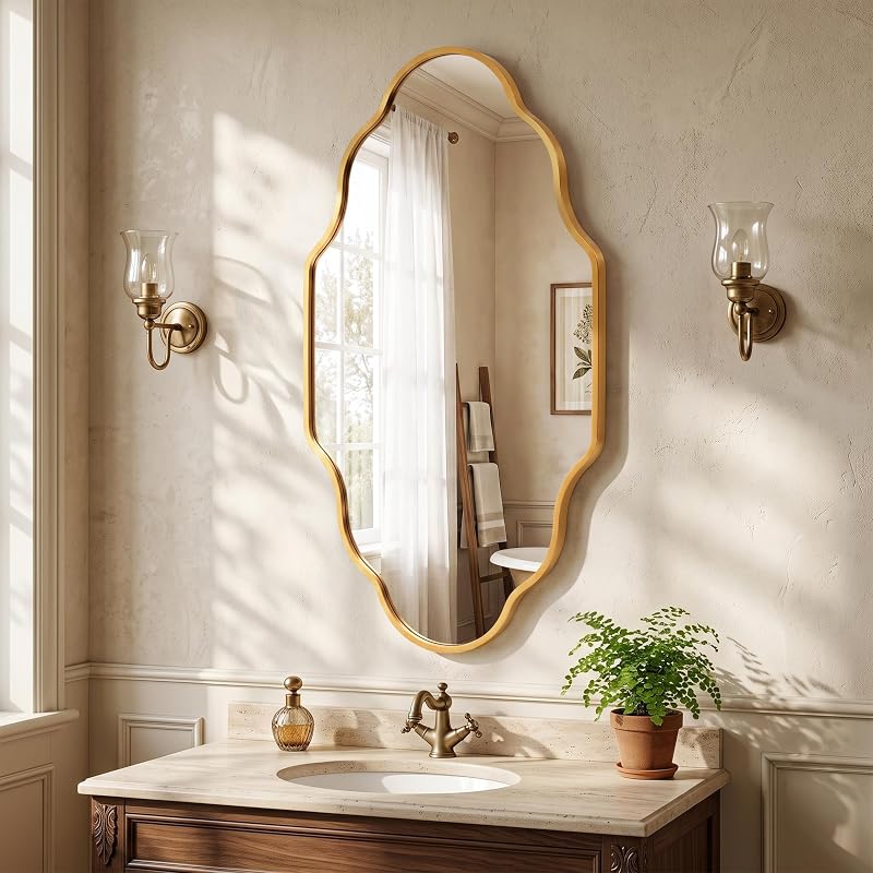 Octopus Gold Scalloped Wall-Mounted Mirror, 36"L x 20"W, Premium Metal Frame