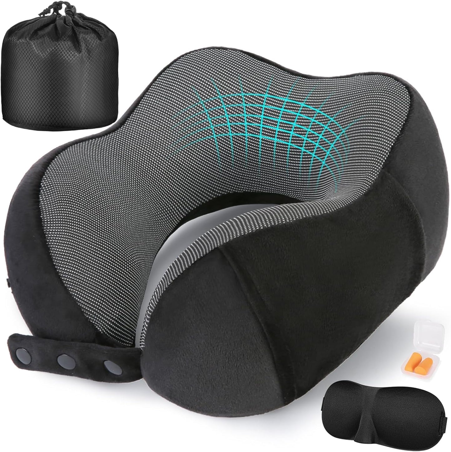 Cirorld Neck Pillow - 100% Pure Memory Foam Travel Pillow with Eye Mask & Earplugs | Adjustable & Portable