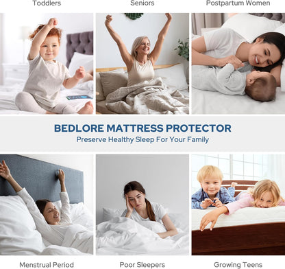 BEDLORE Waterproof Mattress Protector - Soft, Dirt-Proof Full Size Pad for Deep Pocket Beds (Navy Blue)