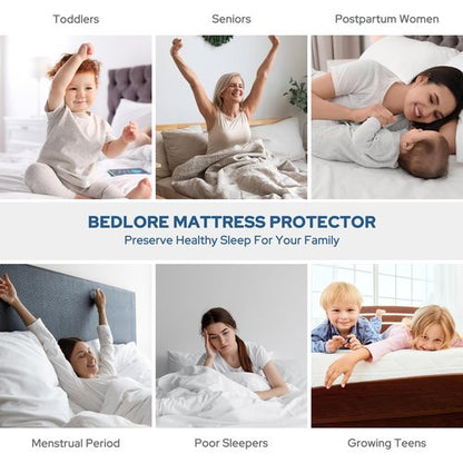 BEDLORE Waterproof Mattress Protector, King Size Mattress Pad with Deep Pocket 6"-18" Depth, Soft Dirt-Proof Double Bed Mattress Cover for Bedroom, College Dorm, Hotel (Navy Blue)