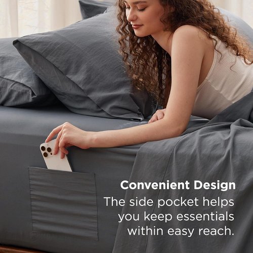 Bedsure Deep Pocket Queen Sheets - Ultra-Soft 6-Piece Set for 18-Inch Mattresses | Breathable Luxury Bedding in Grey