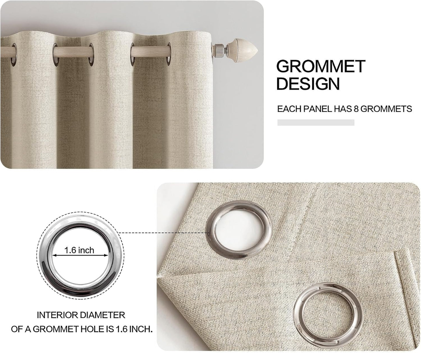 MIULEE 100% Blackout Linen Curtains - Thermal Insulated Room Darkening Drapes | 52 x 108 Inch (2 Panels)