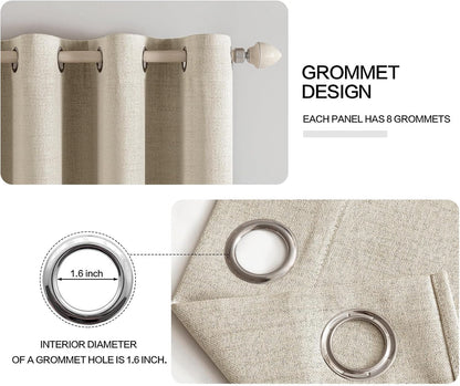 MIULEE 100% Blackout Linen Curtains - Thermal Insulated Room Darkening Drapes | 52 x 108 Inch (2 Panels)