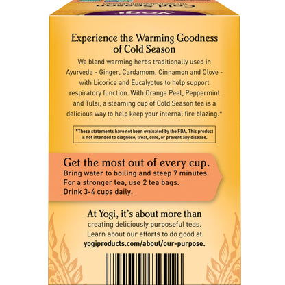 Yogi Tea Cold Season Tea - 16 Tea Bags per Pack (4 Packs) - Organic Respiratory Tea for Support During Colder Seasons - Includes Ginger, Cardamom, Cinnamon, Licorice & Eucalyptus