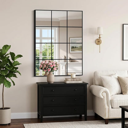YIROMAN Window Pane Mirror 48x35 Inch Black Grid Wall Mirror