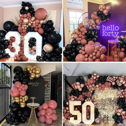 Skiennix Dusty Pink & Black Balloon Arch | Blush Pink Garland with Rose Gold Foil Stars for Parties