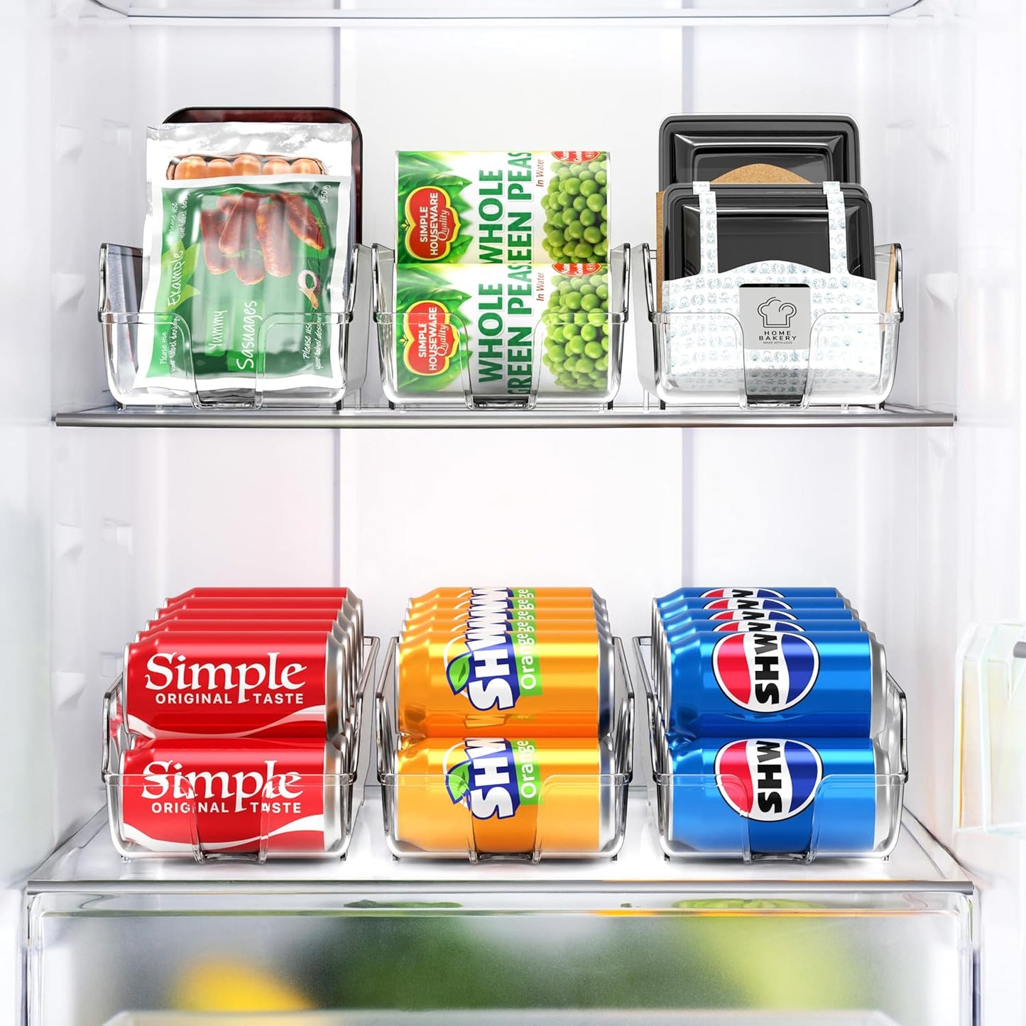 Simple Houseware Soda Can Organizer - Clear Dispenser for Refrigerator & Pantry | Set of 2
