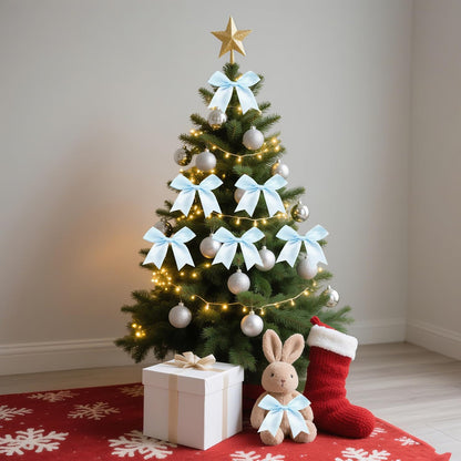Skiennix Premium Satin Ribbon Bows - 50 Pack 3.3 Inch Gift Wrap Bows for Holiday & Party Decor | Light Blue