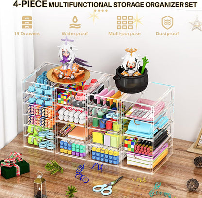 YFXCVSL Acrylic Makeup Organizer - 19 Drawer Clear Storage for Cosmetics & Beauty Supplies | Ideal for Vanity & Desk