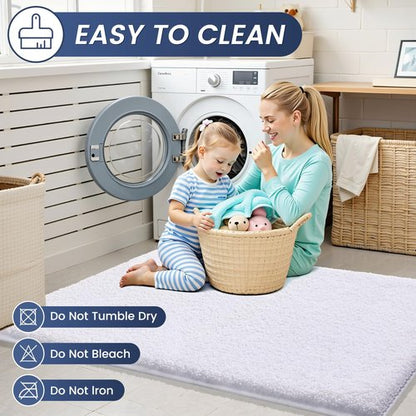 OLANLY Bathroom Rugs Mat 32x20, Extra Soft Absorbent Microfiber Bath Rugs, Rubber Backing, Quick Dry, Machine Washable Bath Mats for Bathroom Floor, Tub and Shower, Home Decor Accessories, White