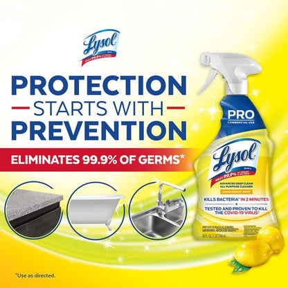 Lysol Pro All-Purpose Cleaner - Advanced Deep Cleaning Sanitizing and Disinfecting Spray - Lemon Breeze Scent - 32 oz Bottle (946 ml) - Pack of 12 - Commercial Use for Hotels, Facilities, Offices