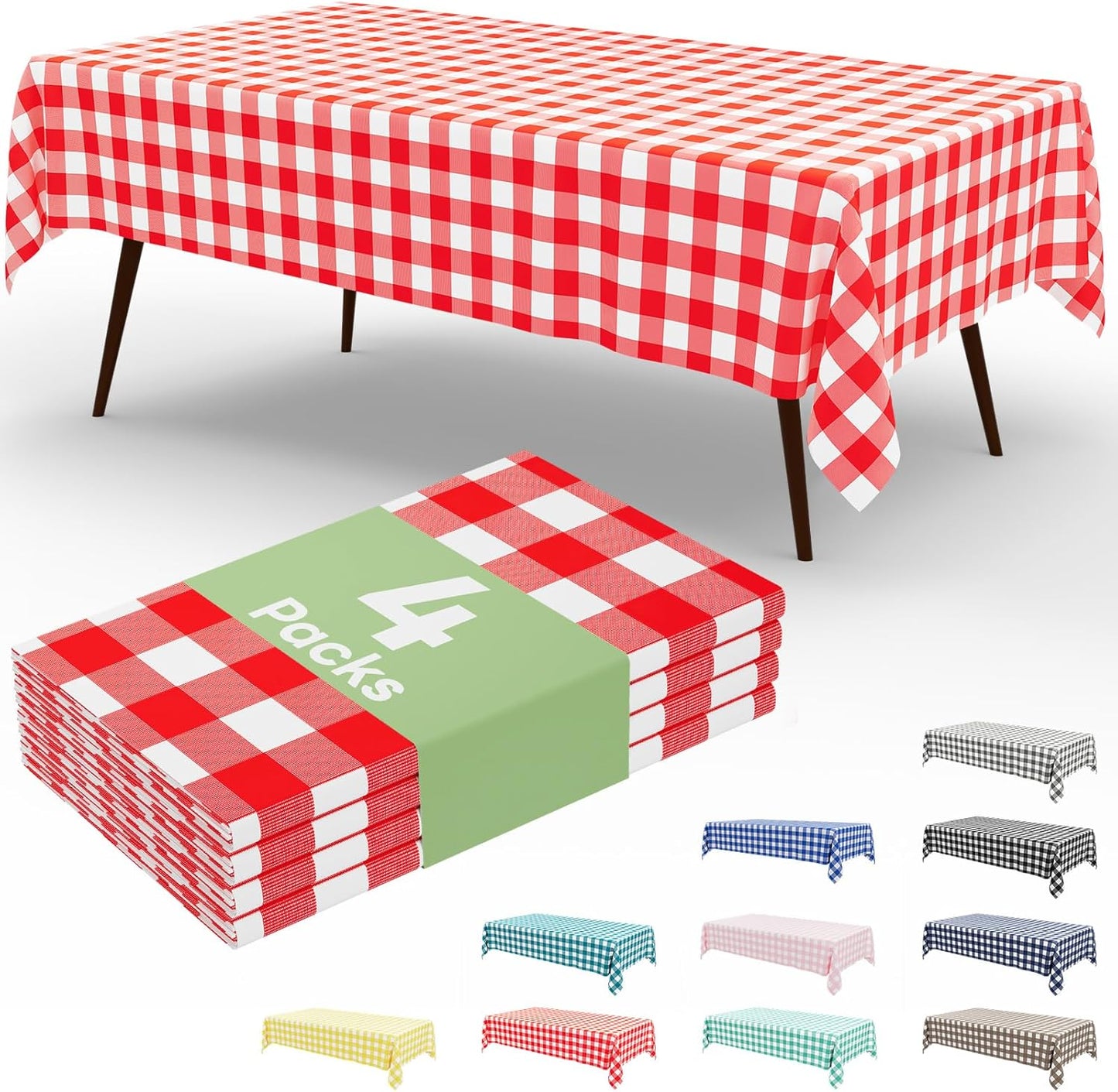 Misaya Buffalo Disposable Tablecloths - Waterproof Red & White Checkered | 54 x 108 Inch for Parties & Picnics