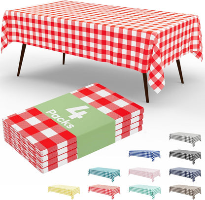 Misaya Buffalo Disposable Tablecloths - Waterproof Red & White Checkered | 54 x 108 Inch for Parties & Picnics