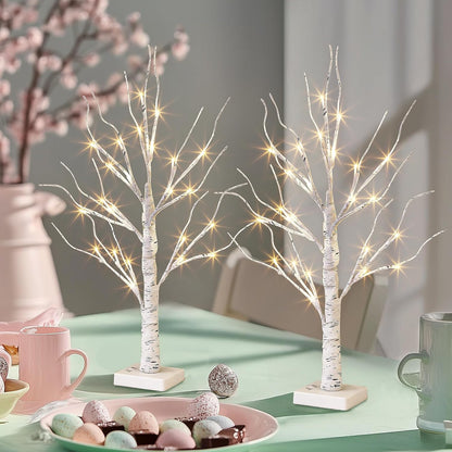 PEIDUO 2FT Birch Tree LED Light Decoration - Warm White Easter Table Lamp | Battery Powered, Timer (2PK)