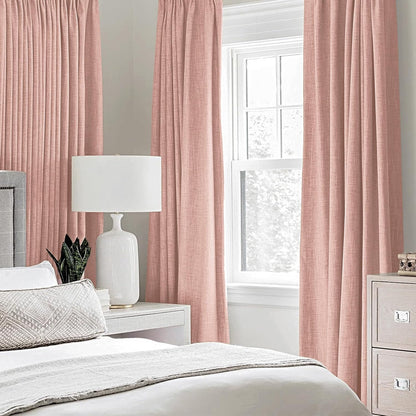 MIULEE 100% Blackout Linen Curtains - Thermal Insulated Blush Pink Drapes | 52 x 72 Inch (2 Panels)
