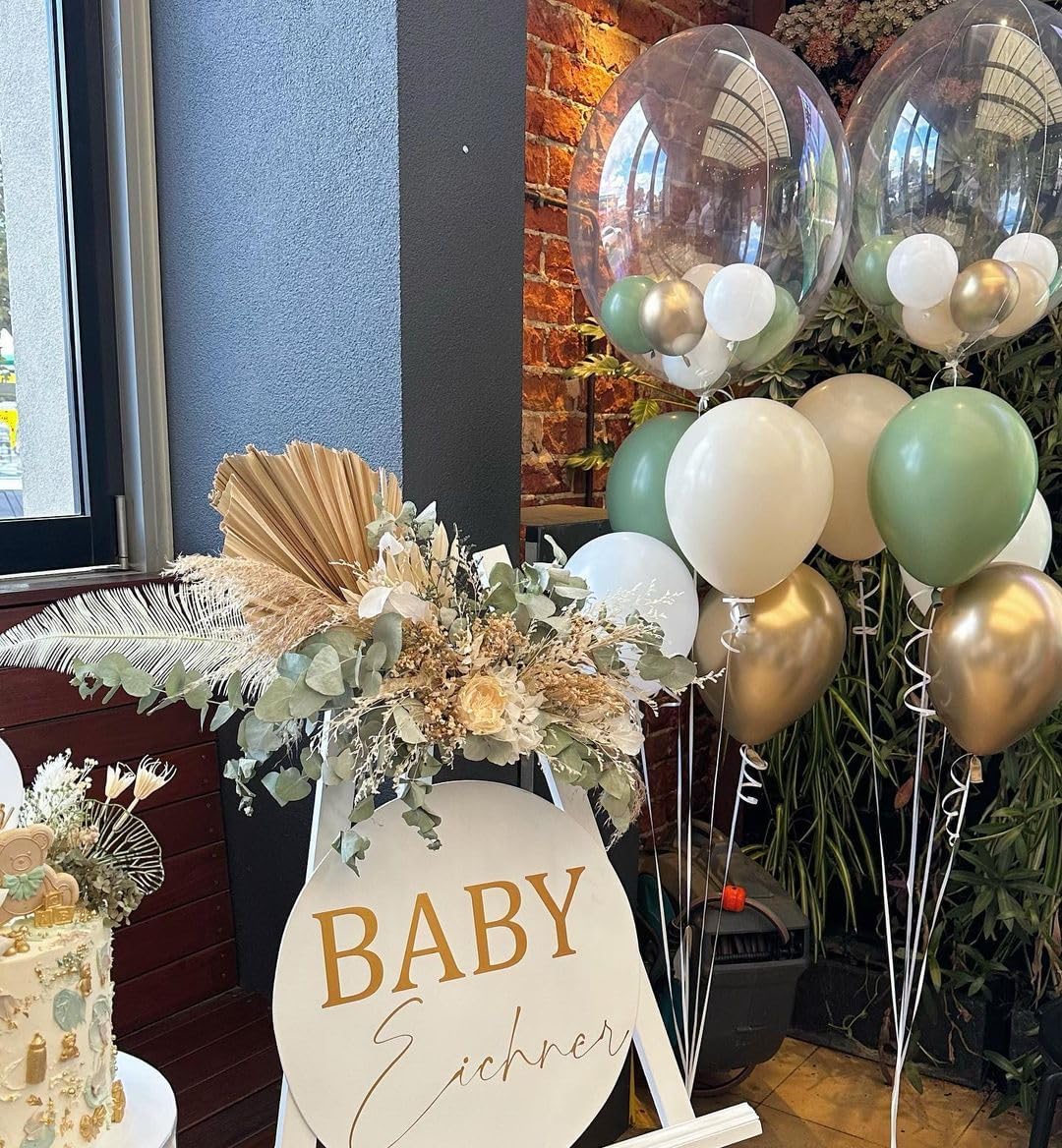 Sage Green Gold White Party Balloons - 50Pcs Confetti Balloons for Birthday & Wedding Decor