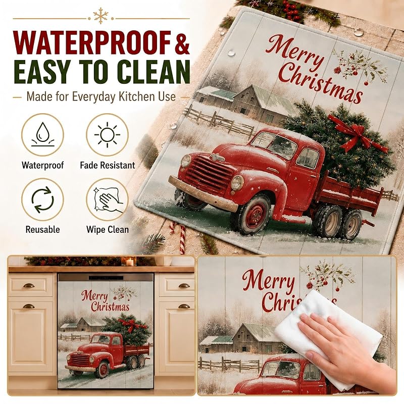 Christmas Red Truck Dishwasher Magnet Cover - Full Door Magnetic Panel