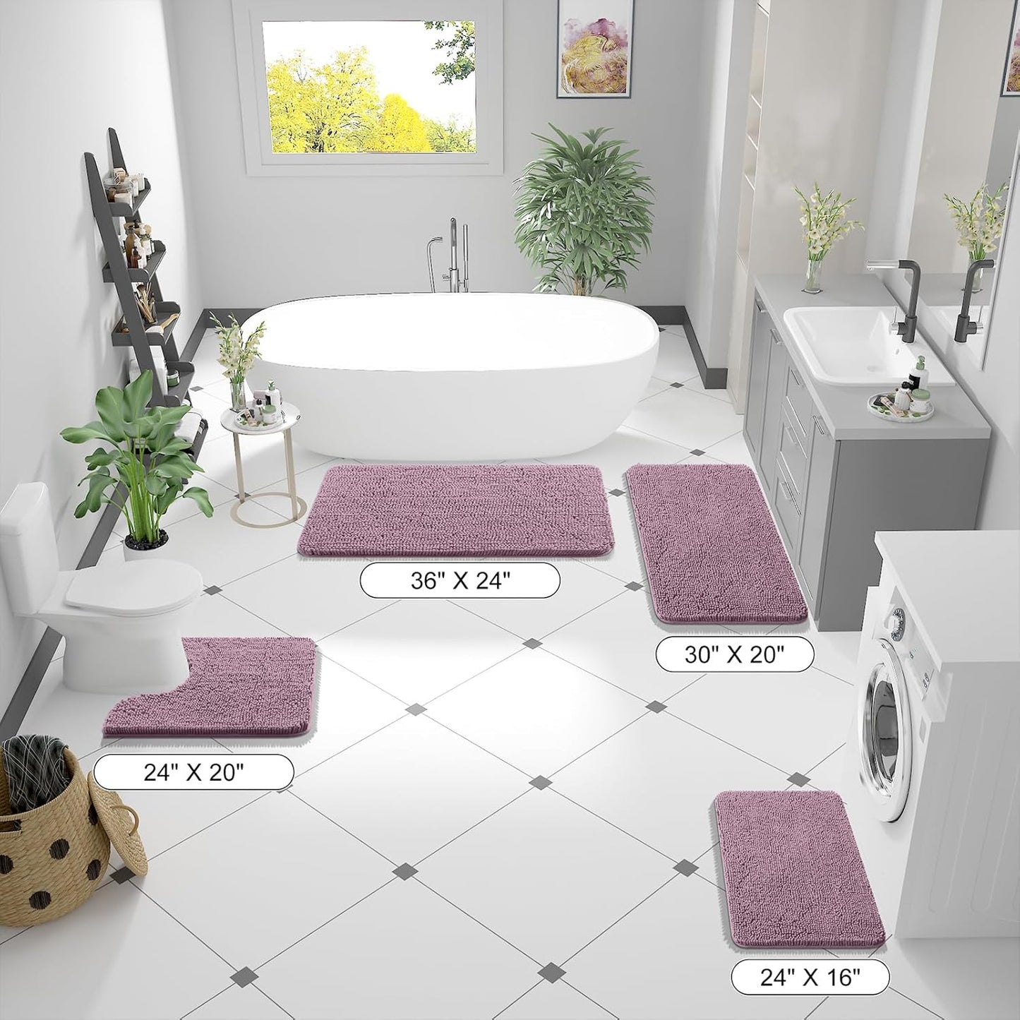 OLANLY Bathroom Runner Rugs - Soft Chenille Bath Mats with Rubber Backing | 44x24, Deep Plum, Quick Dry, Machine Washable