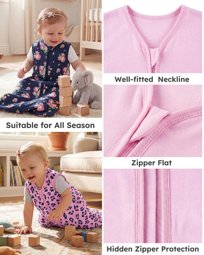 Yoofoss Baby Sleep Sack - 100% Organic Cotton Wearable Blanket | 6-12 Months, 2-Way Zipper, 3 Pack