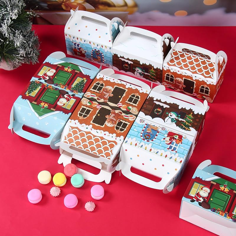 Patimate 24 Pack Christmas Cookie Boxes with Handles - 4 Styles Gift Boxes V03