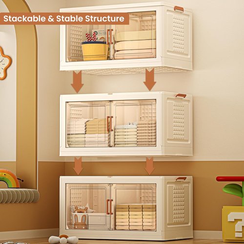 FINCHESCLUB Stackable Storage Bins - Extra Large 752QT Foldable Bins with Doors & Wheels | 4 Pack