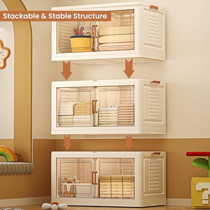 FINCHESCLUB Stackable Storage Bins - Extra Large 752QT Foldable Bins with Doors & Wheels | 4 Pack