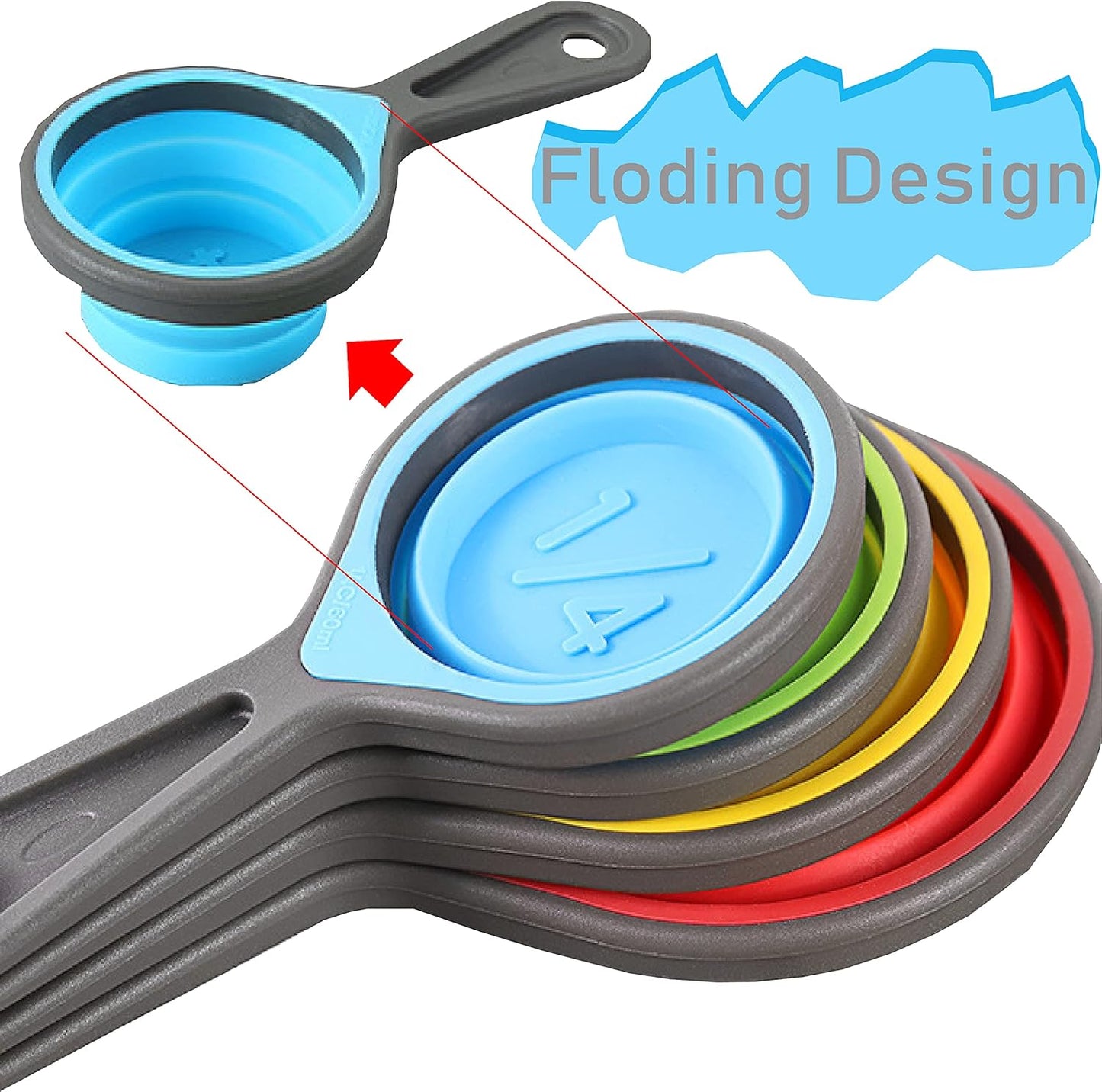 Skiennix Collapsible Silicone Measuring Cups & Spoons - 8-Piece Set for Baking & Travel | Pink