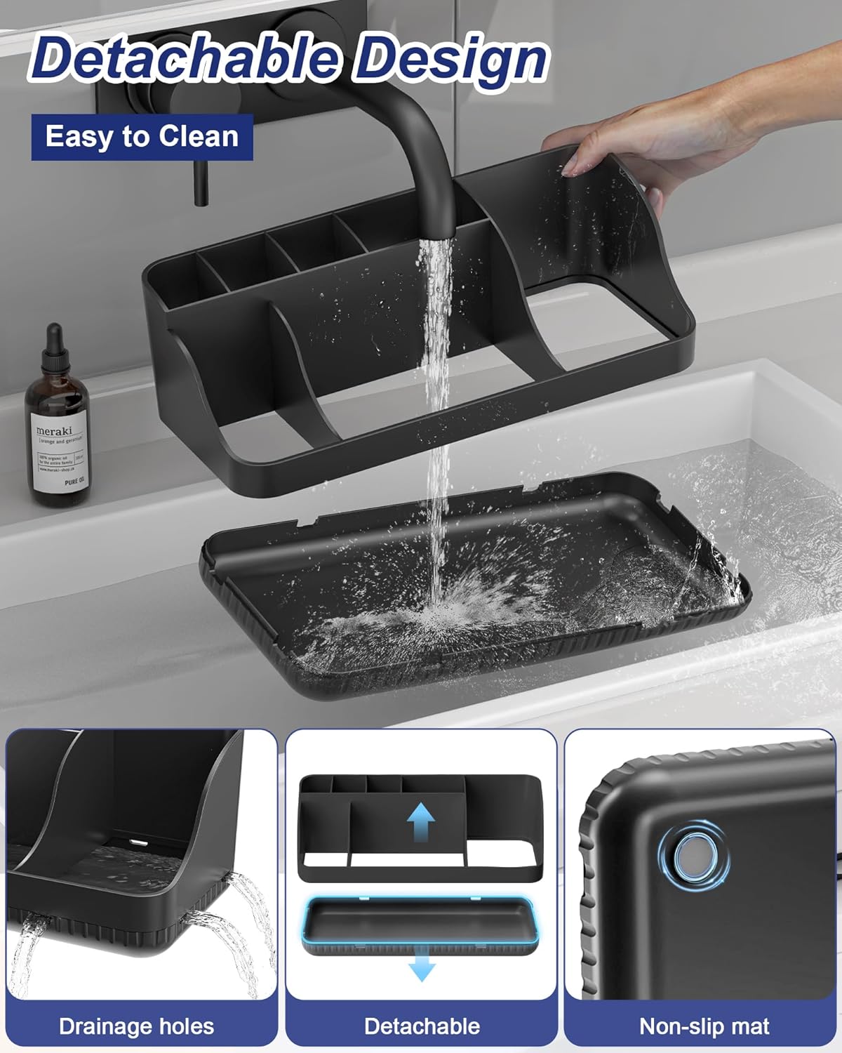 Skiennix Bathroom Counter Organizer - 7 Slot Detachable Toothbrush Holder | Anti-Slip Vanity Storage for Adults & Kids