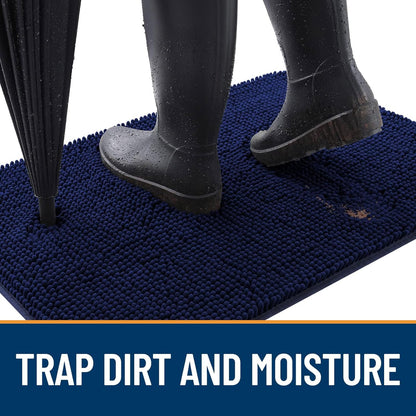 OLANLY Dog Door Mat - Absorbent Non-Slip Chenille for Muddy Paws | 40x24 Inches, Quick Dry, Navy Blue