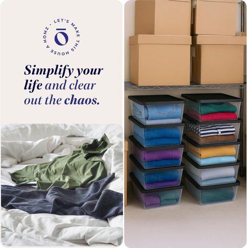 HOMZ 10-Pack Snaplock Storage Bins - Clear Plastic Organizer Containers with Lids, 6 Quart, Gray | Stackable for Home & Office