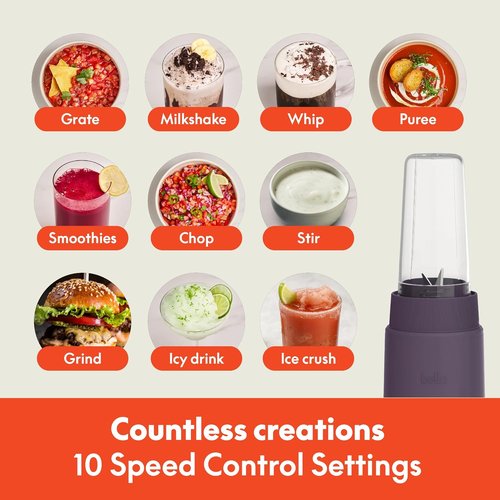 Bella Portable Rocket Blender - 6 Pcs Juicer & Smoothie Maker | BPA-Free, 240W Motor, Plum Color