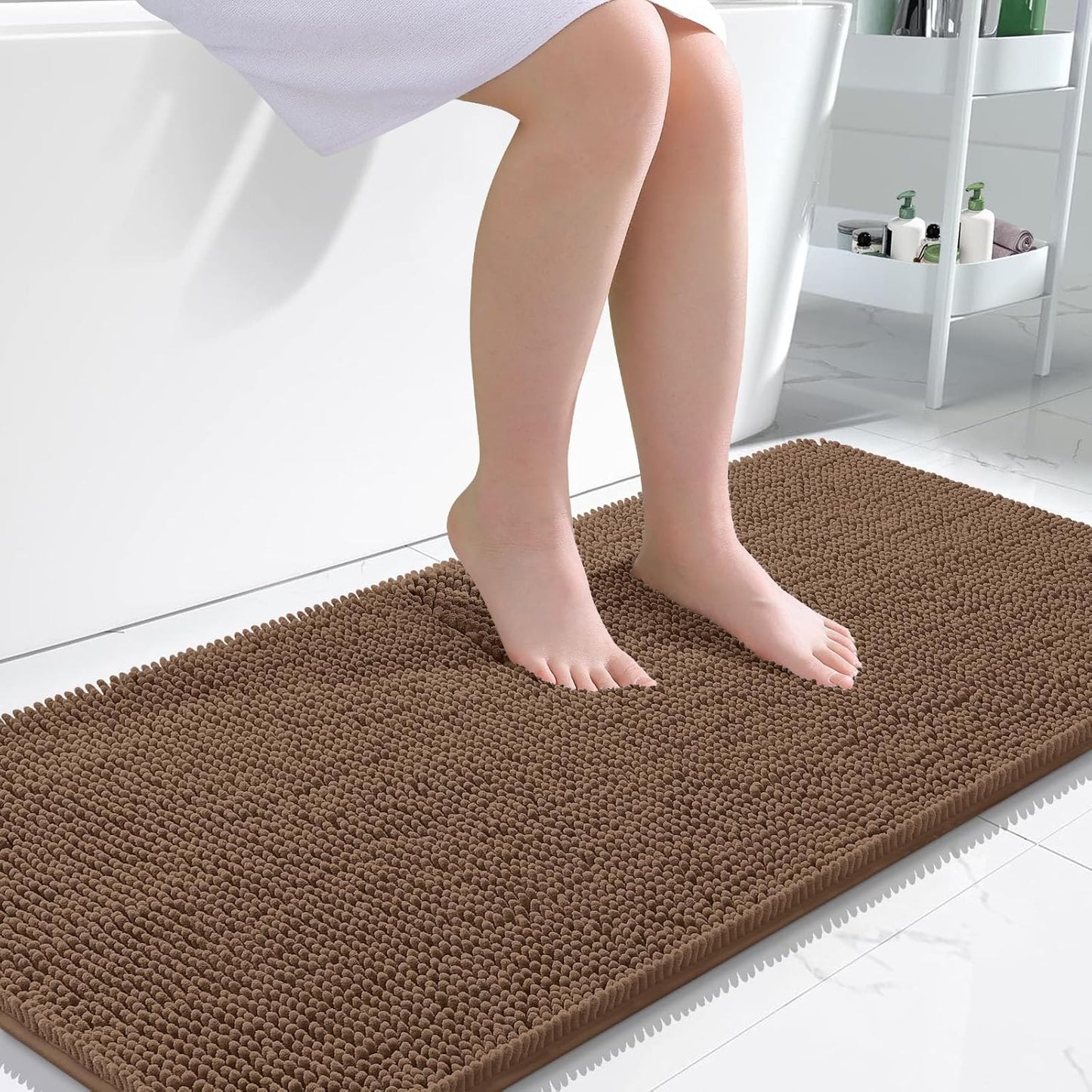 OLANLY Large Bathroom Rugs - Extra Soft Chenille Bath Mats | Quick Dry, Machine Washable, Mocha 45x27
