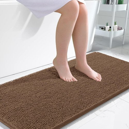 OLANLY Bathroom Rugs 47x24, Extra Soft Absorbent Chenille Bath Rugs, Rubber Backing Quick Dry, Machine Washable Bath Mats for Bathroom Floor, Tub and Shower, Home Decor Accessories, Mocha