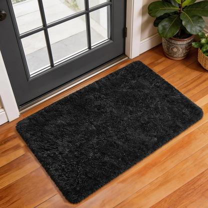 Ophanie Small Black Entryway Throw Rug - Non-Slip Fluffy Carpet for Bedroom | 2x3 Mini Area Rug