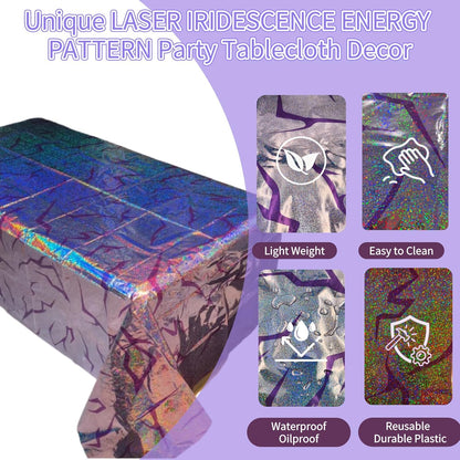 Skiennix Holographic Tablecloth - 54x108 Inch Purple Lightning Bolt | Waterproof Disposable Cover for K-Pop Birthday Party