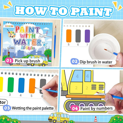 SOCOLER Watercolor Painting Kit - Mess-Free Traffic Theme Coloring Books for Toddlers Ages 1-8
