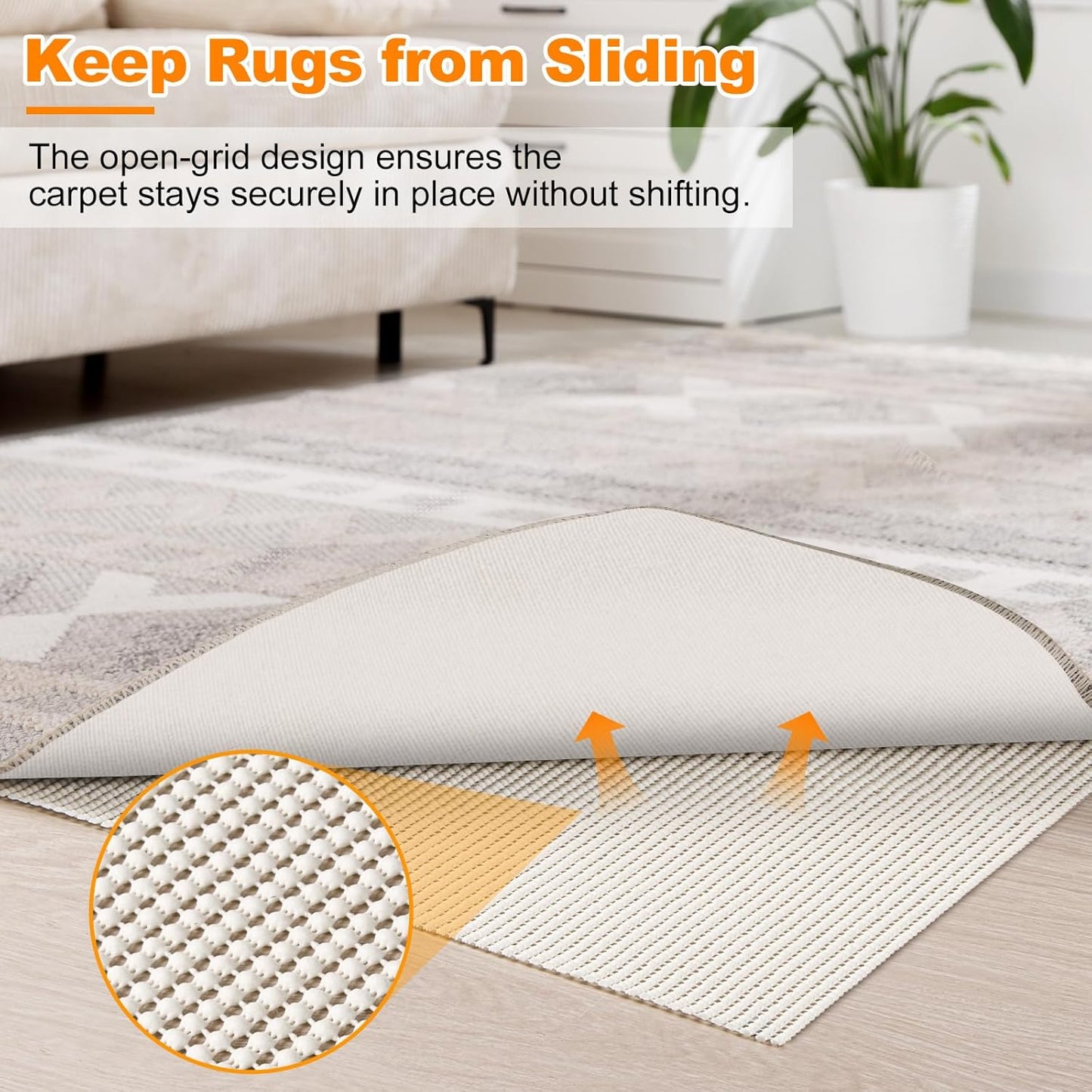 Songrey Non-Slip Rug Pad - Extra Thick 8x10 FT Carpet Pad for Hard Surfaces | Prevents Sliding & Protects Floors