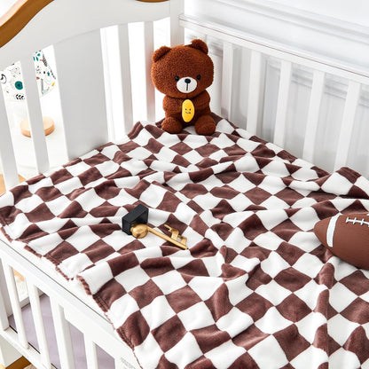 Yurhap Checkered Baby Blanket - Super Soft Fleece for Boys & Girls | 30x40 Inch, Brown