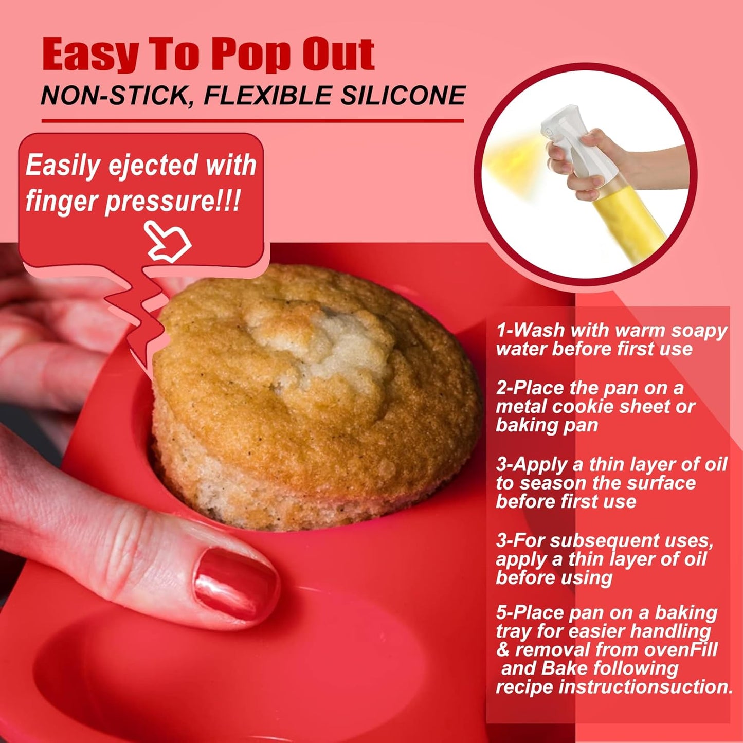 Skiennix Silicone Muffin Pan - 12-Cup Non-Stick Baking Mold for Muffins, Cupcakes & Tarts - Dishwasher & Microwave Safe