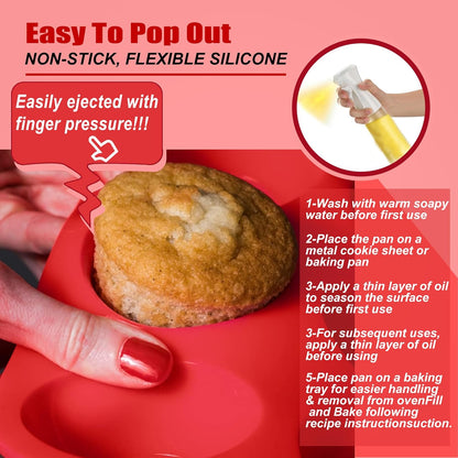 Skiennix Silicone Muffin Pan - 12-Cup Non-Stick Baking Mold for Muffins, Cupcakes & Tarts - Dishwasher & Microwave Safe