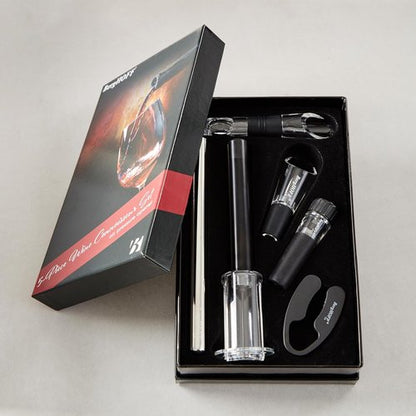 BergHOFF 6Pc Air Pressure Wine Opener with Chiller Pourer, Foil Cutter, Aerator Pourer, Vacuum Stopper Great for Gift