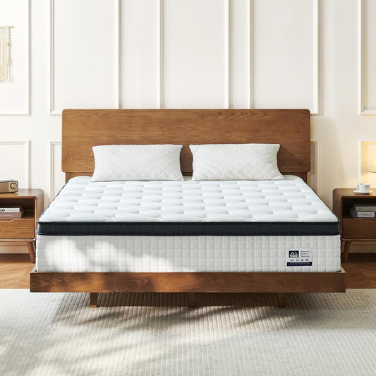 Skiennix 12 Inch Queen Mattress - Hybrid Design with Pocketed Springs & Gel Memory Foam for Support | Medium Firm, CertiPUR-US Certified