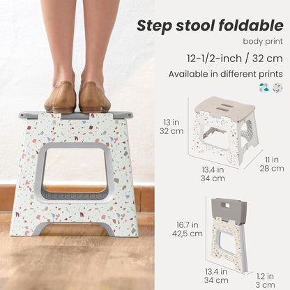 Vigar Foldable Step Stool - Lightweight Non-Slip Design for Adults | 12.5-Inch, Grey Terrazo Pattern