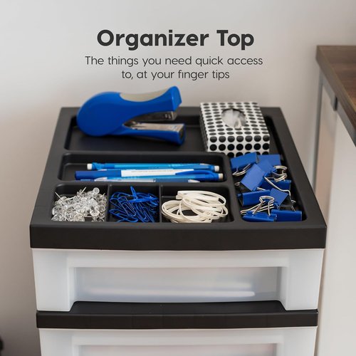 IRIS USA Rolling Drawer Storage Organizer Cart - 4 Spacious Drawers for Art & Craft Supplies | Black/Pearl