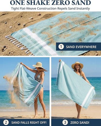 LANE LINEN Oversized Beach Towel - Quick Dry, Sand Free, Lightweight Travel Towel | 4 Pack, Aqua, 39"x71"