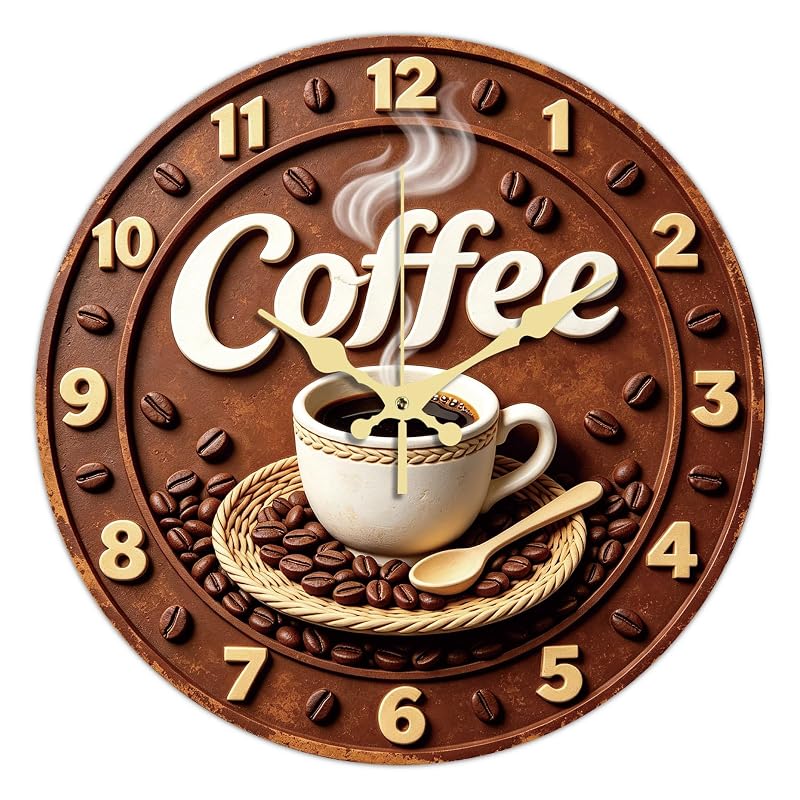Variation of THIS listing: Coffee Pattern Coffee Wall Clock 14 Inch MDF with Golden Hands