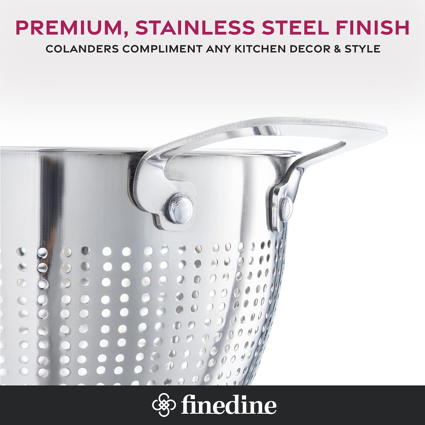 YH-Goods Stainless Steel Colander Set - 3-Piece Stackable Strainers for Pasta, Rice & Fruit | 5QT, 3QT, 1.5QT